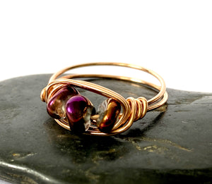 Purple Electroplated Quartz 14 Carat Rose Gold Wire Ring - Glitter and Gem Jewellery