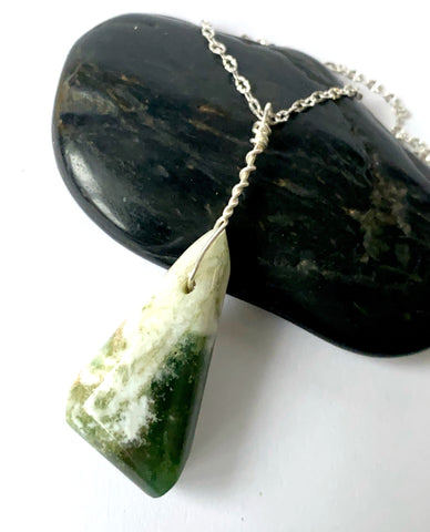 Green Moss Agate Sterling Silver Pendant Necklace