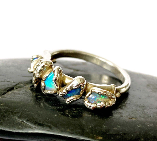 5 Opal Silver Formed Ring - Glitter and Gem Jewellery