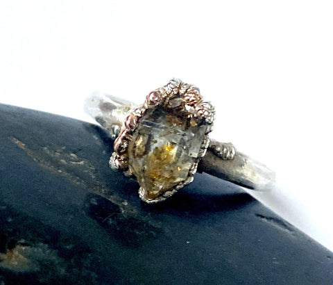 Herkimer Diamond Copper & Silver Formed Ring - Glitter and Gem Jewellery
