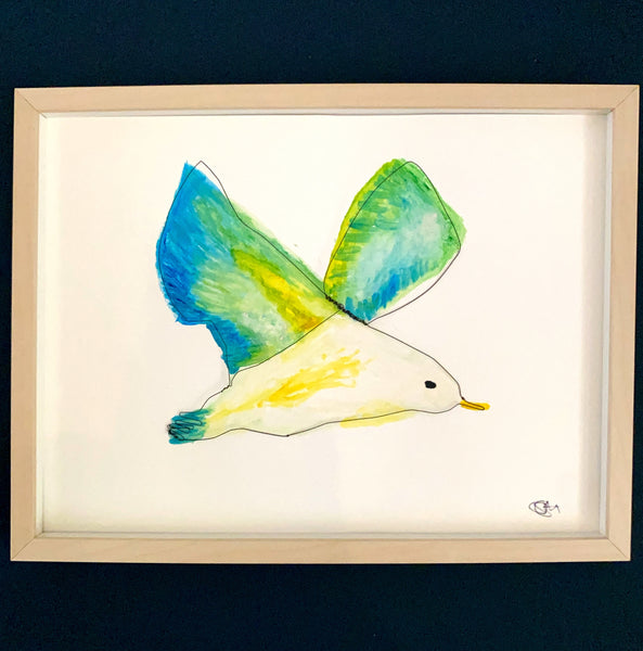 Seagull watercolour and wire sculpture original framed art
