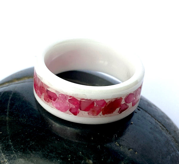 Red Spinel White Ceramic Inlay Ring