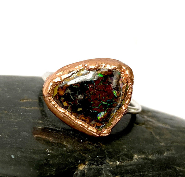Boulder Opal Copper Formed & Silver Ring - Glitter and Gem Jewellery