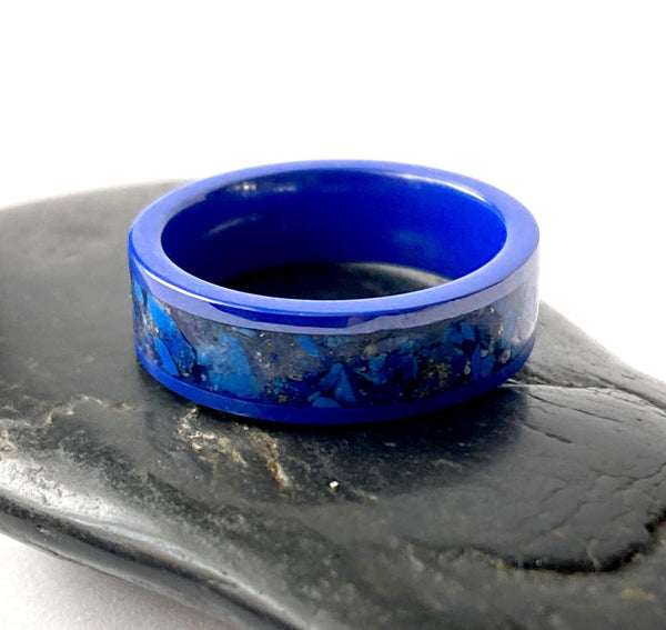 Lapis Lazuli Blue Ceramic Unisex Inlay Ring - Glitter and Gem Jewellery