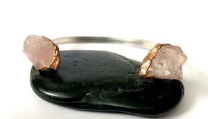 Rose Quartz Sterling Silver & Copper Formed Cuff Bangle - Glitter and Gem Jewellery