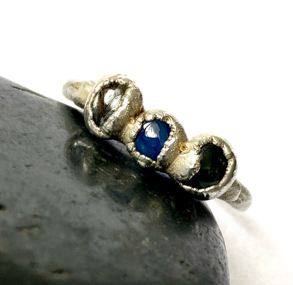 Natural Sapphire Copper and Silver Ring - Glitter and Gem Jewellery