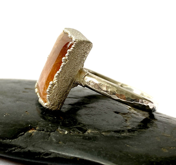 Sunstone Silver & Copper Formed Ring - Glitter and Gem Jewellery