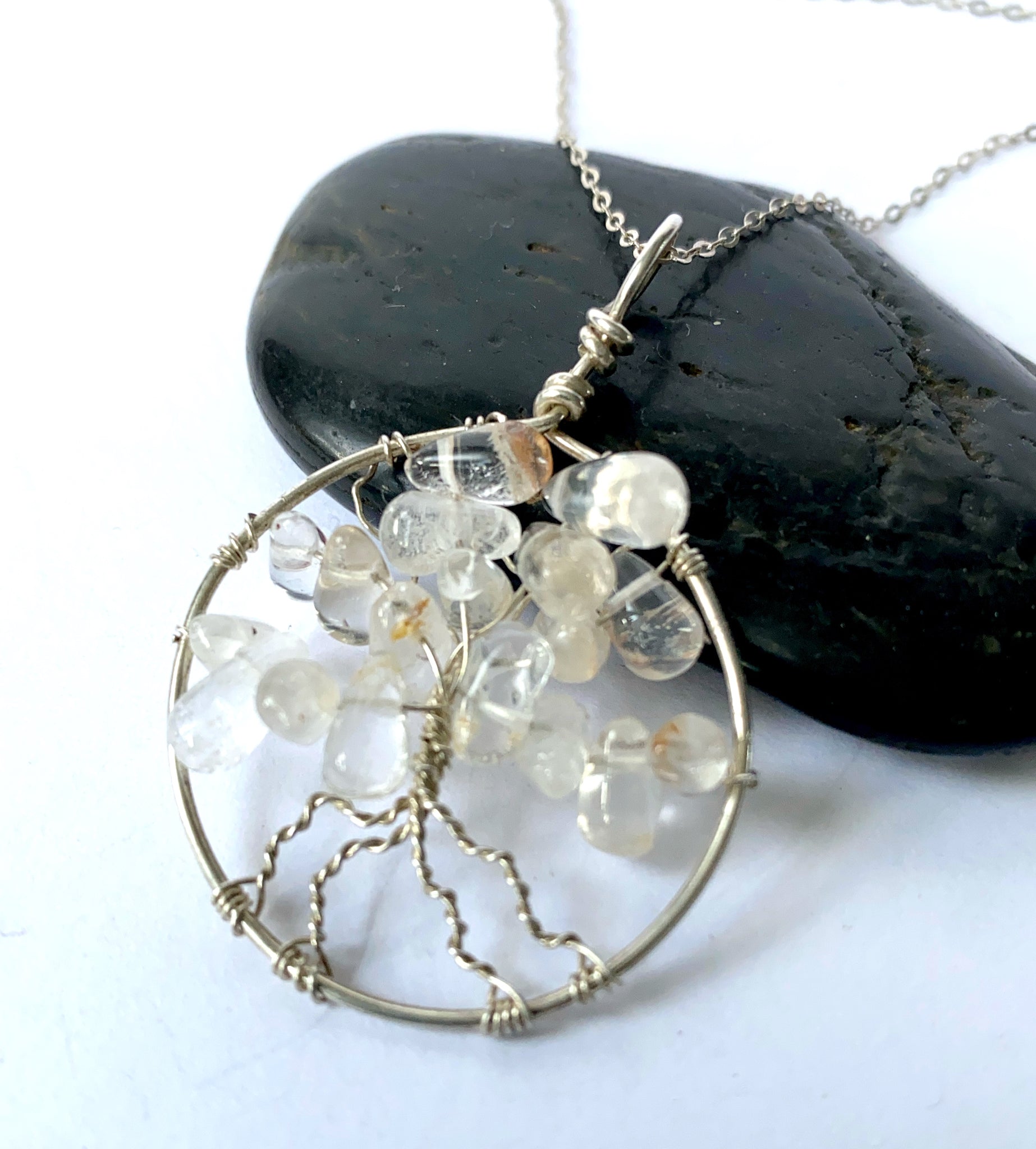 Quartz Tree of Life Sterling Silver Pendant Necklace