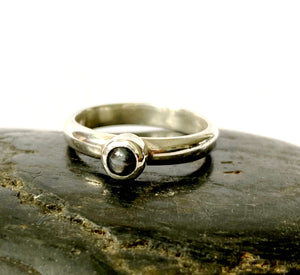 Natural Black/Silver Sapphire Sterling Silver Stacking Ring - Glitter and Gem Jewellery
