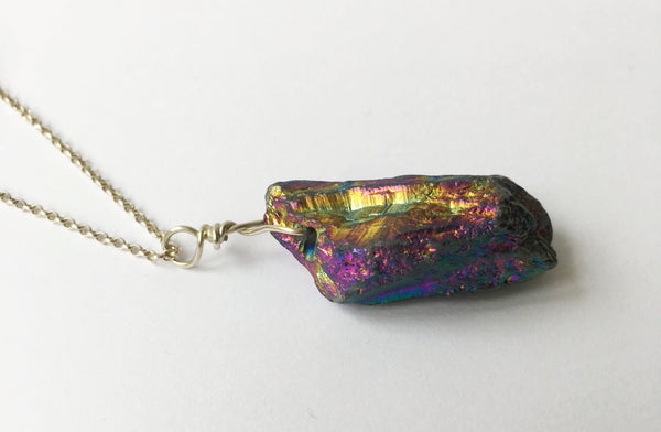 Rainbow Rock Crystal Quartz Sterling Silver Pendant Necklace - Glitter and Gem Jewellery