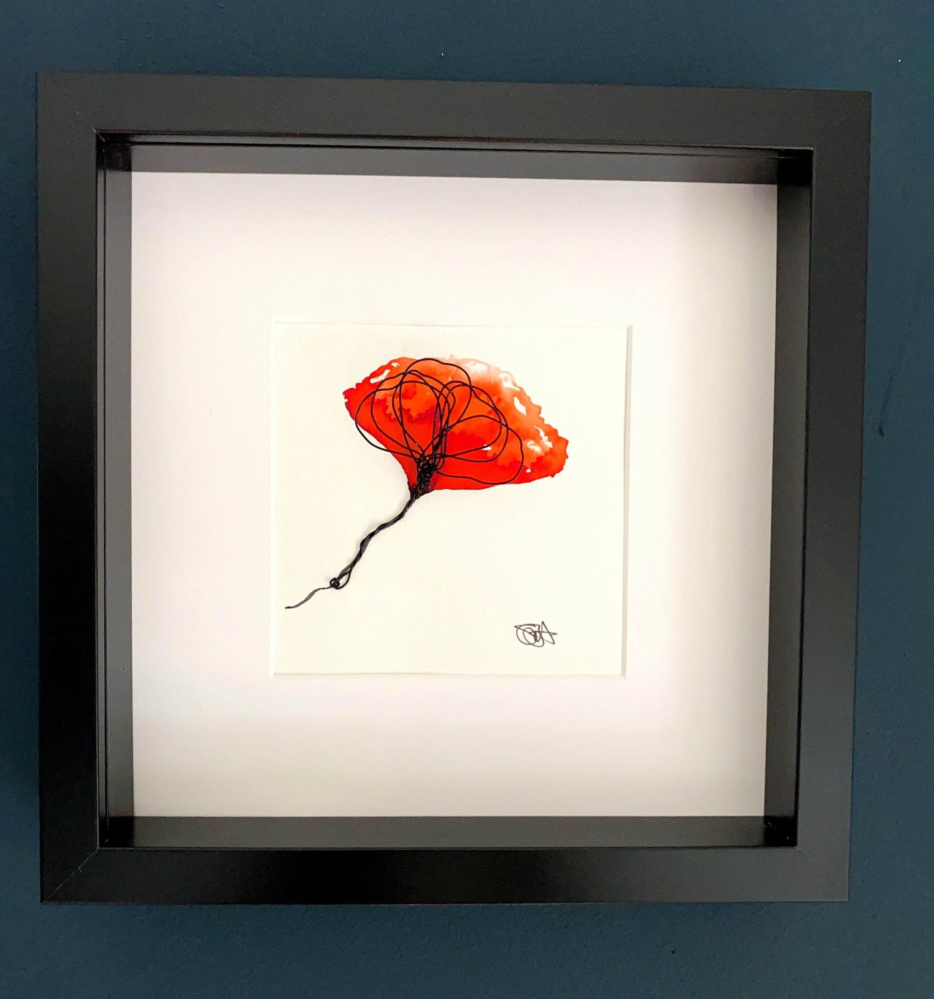Red Poppy Flower Original Watercolour and Wire Sculpture Art - Glitter and Gem Jewellery