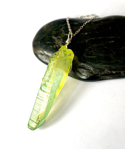 Lime Green Quartz Silver Pendant Necklace - Glitter and Gem Jewellery