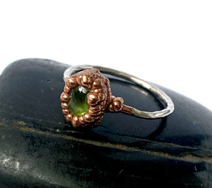 Peridot Copper & Silver Ring