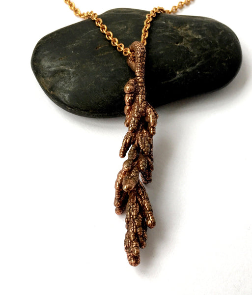 Copper formed Grass Seed Head Rose Gold Plated Pendant Necklace - Glitter and Gem Jewellery