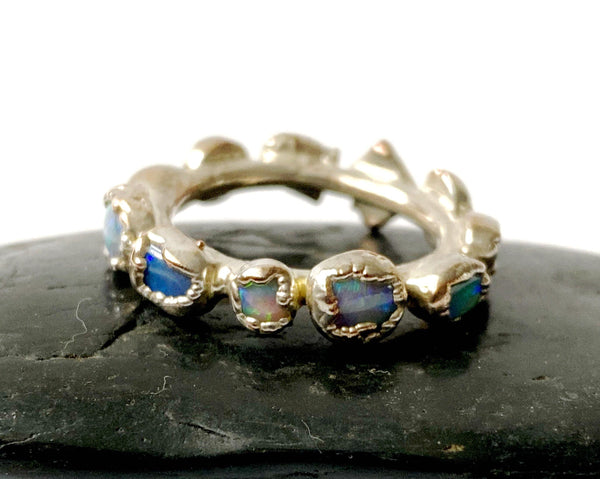 11 Solid Opal Silver Formed Ring - Glitter and Gem Jewellery
