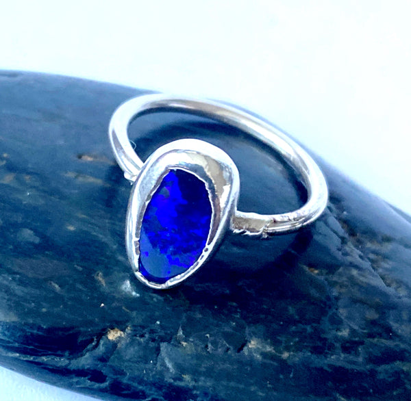 Black Opal Silver Formed Ring