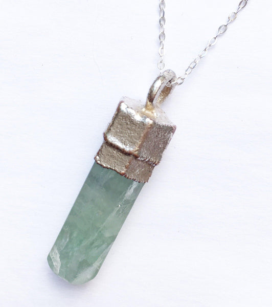 Aqua Green Fluorite Copper & Silver Formed Pendant Necklace - Glitter and Gem Jewellery
