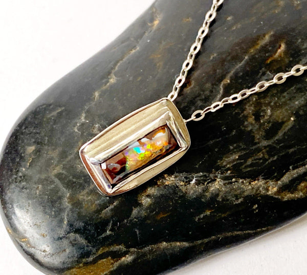 Boulder Opal Sterling Silver Necklace - Glitter and Gem Jewellery