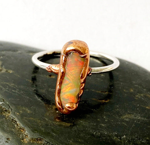 Ethiopian Welo Opal Silver & Copper Ring, size M, US 6 - Glitter and Gem Jewellery