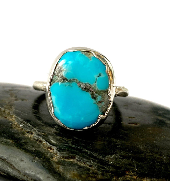 Kingsman Boulder Turquoise Silver Formed  Ring - Glitter and Gem Jewellery