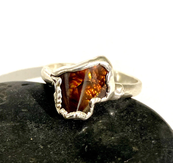 Fire Agate Silver Formed Ring - Glitter and Gem Jewellery