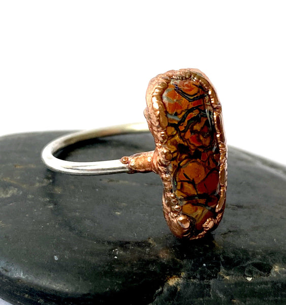 Boulder Opal Copper & Silver Formed Ring - Glitter and Gem Jewellery