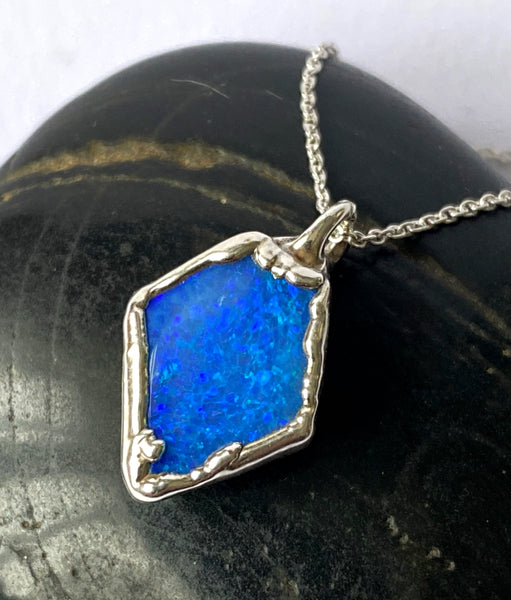 Lightning Ridge Opal Doublet Silver Pendant Necklace
