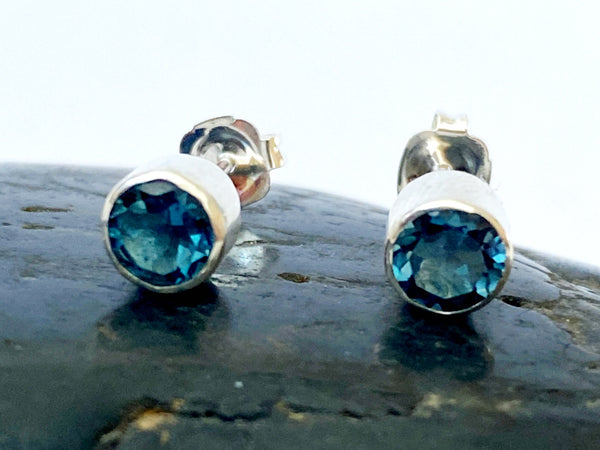 London Blue Topaz Sterling Silver Stud Earrings - Glitter and Gem Jewellery